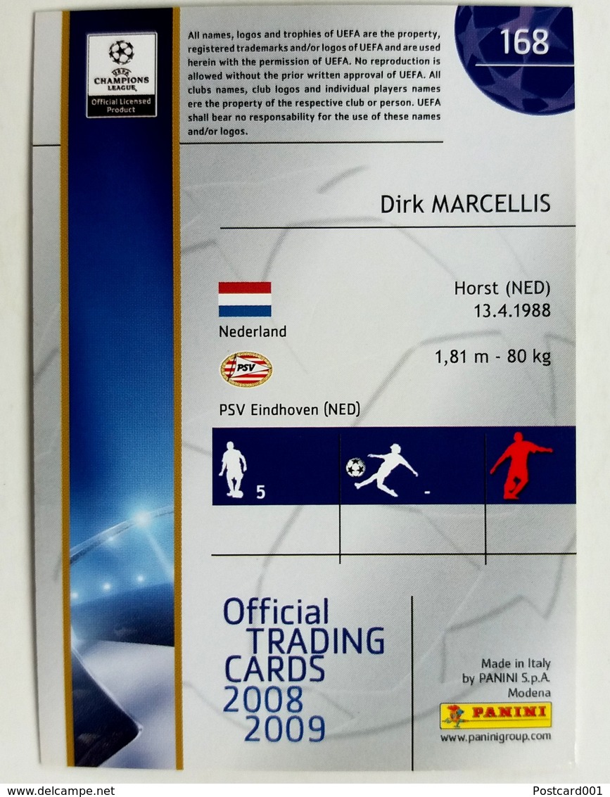 Dirk Marcellis (NED) Team PSV Eindhoven (NED) - Official Trading Card Champions League 2008-2009, Panini Italy - Singles