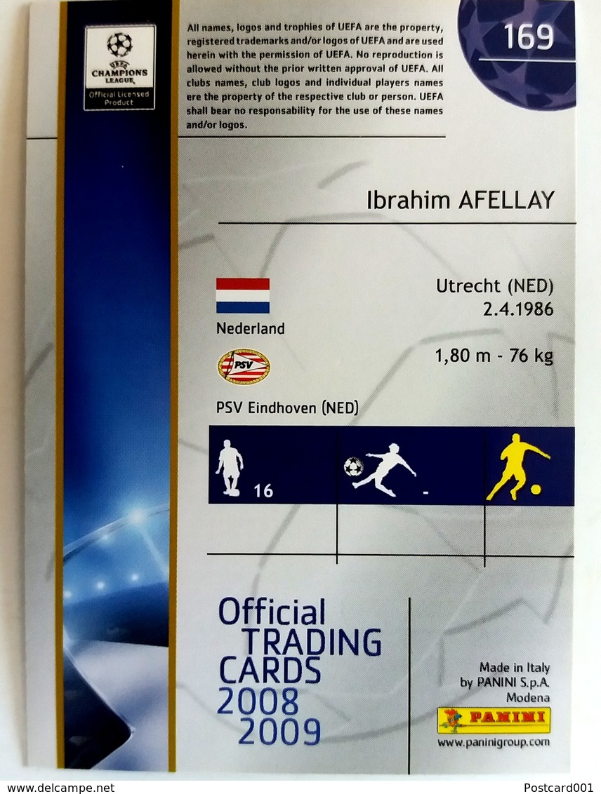 Ibrahim Afellay (NED) Team PSV Eindhoven (NED) - Official Trading Card Champions League 2008-2009, Panini Italy - Singles (Semplici)