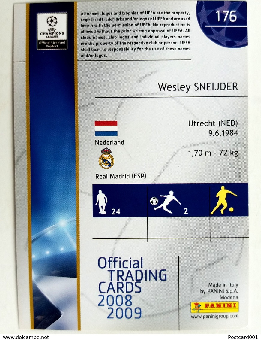 Wesley Sneijder (NED) Team Real Madrid (ESP) - Official Trading Card Champions League 2008-2009, Panini Italy - Singles