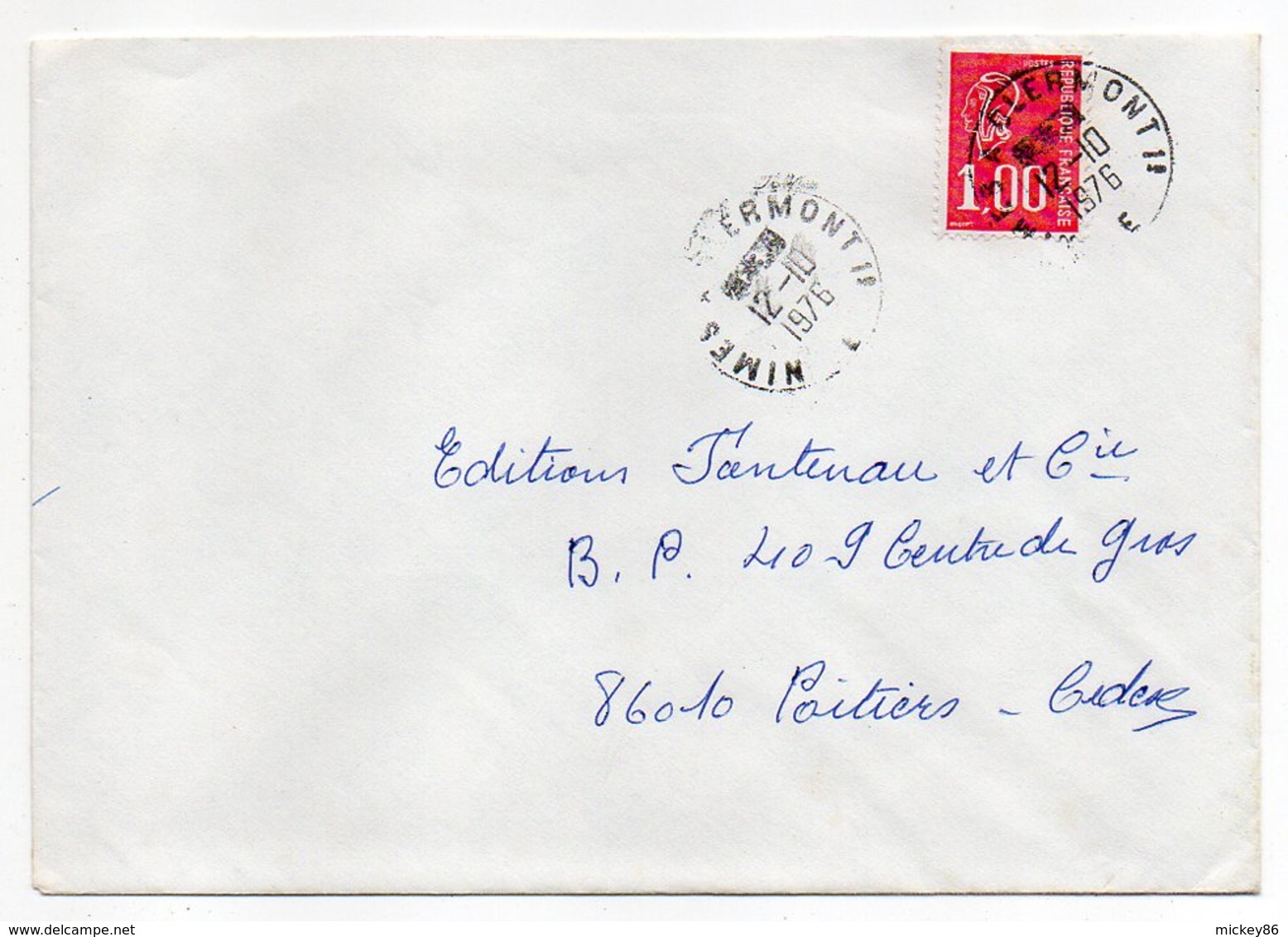 1976--Lettre Pour Poitiers-86--cachet Rond Ambulant "Nîmes  à Clermont 1"--type Marianne Béquet - 1961-....