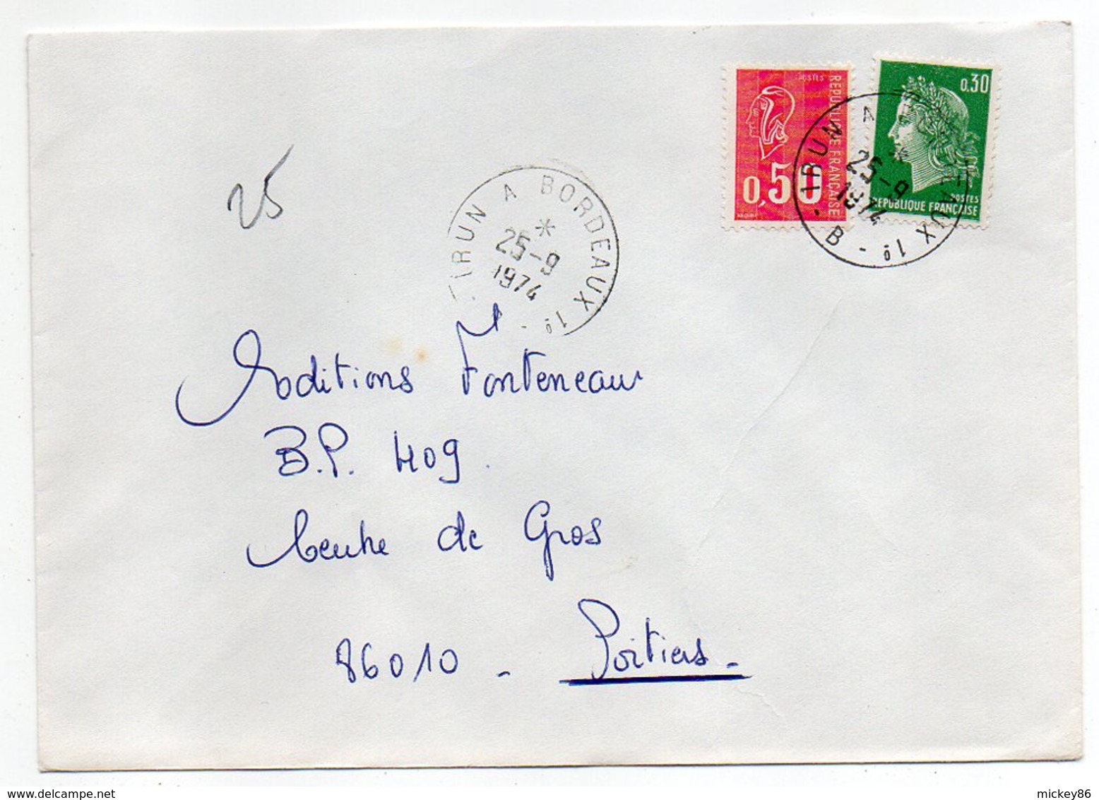 1974--Lettre Pour Poitiers-86--cachet Rond Ambulant " Irun  à  Bordeaux 1° "--type Marianne Béquet+Cheffer - 1961-....