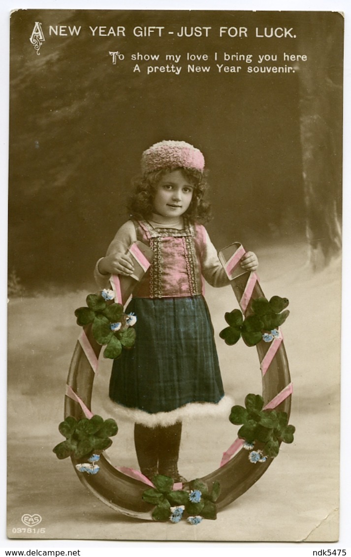 A NEW YEAR GIFT - JUST FOR LUCK (PRETTY GIRL WITH HORSESHOE AND FOUR LEAF CLOVER) - Nieuwjaar