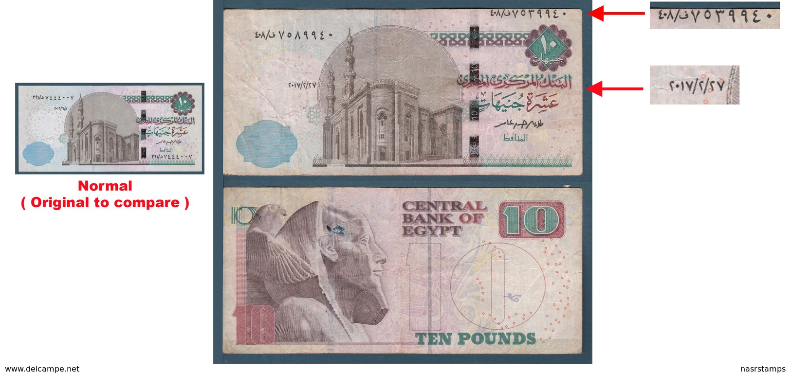 Egypt - 2017 - UNIQUE Error - Serial Number & Date Misplaced - ( 10 EGP - P-64 - Sign #23 - AMER ) - Used - Egipto