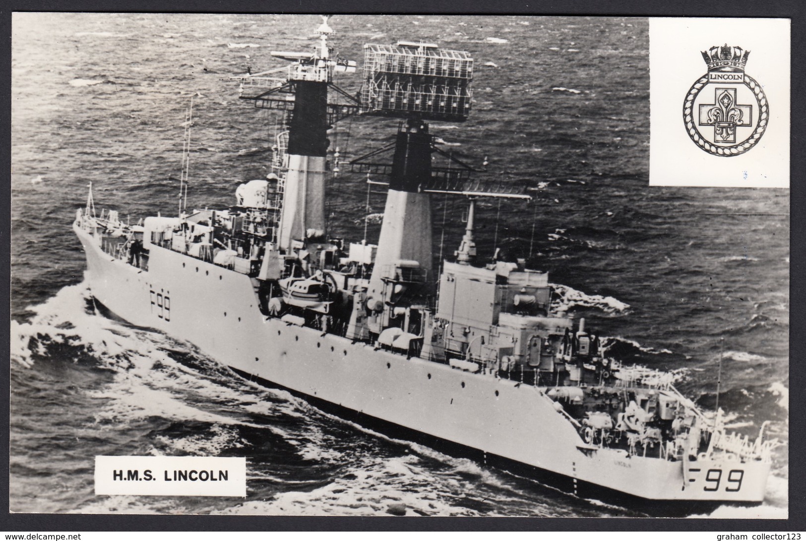 RPPC Modern Real Photo Postcard HMS Lincoln Royal Navy Type 61 Aircraft Ship PC - Guerre