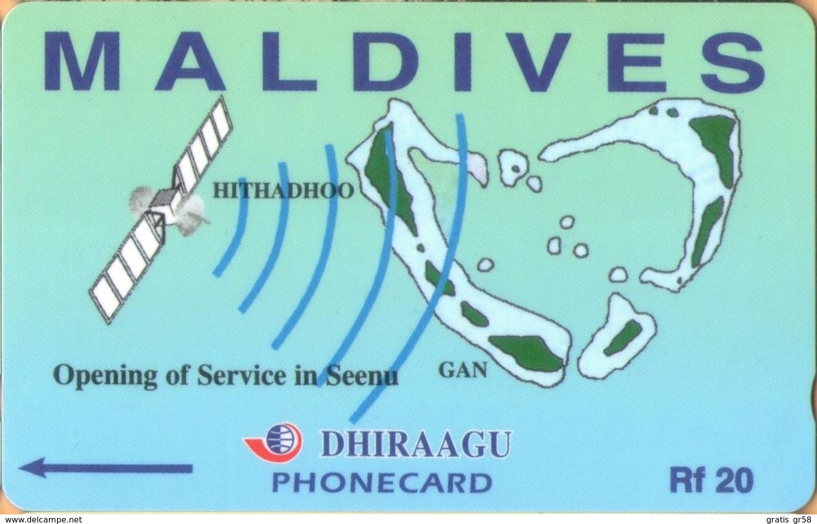 Maldives - GPT, Opening Of Service In Seena, Satellite, Map, 7MLDA, 2/00, Mint - Maldiven