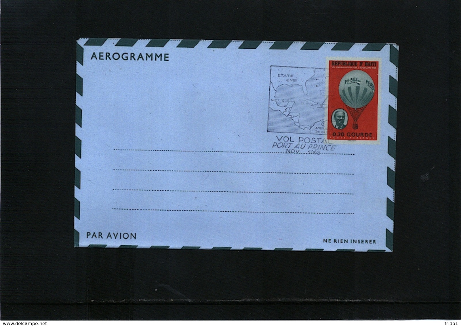 Haiti 1968 Aerogramme With Balloon Flight Postmark - Haiti