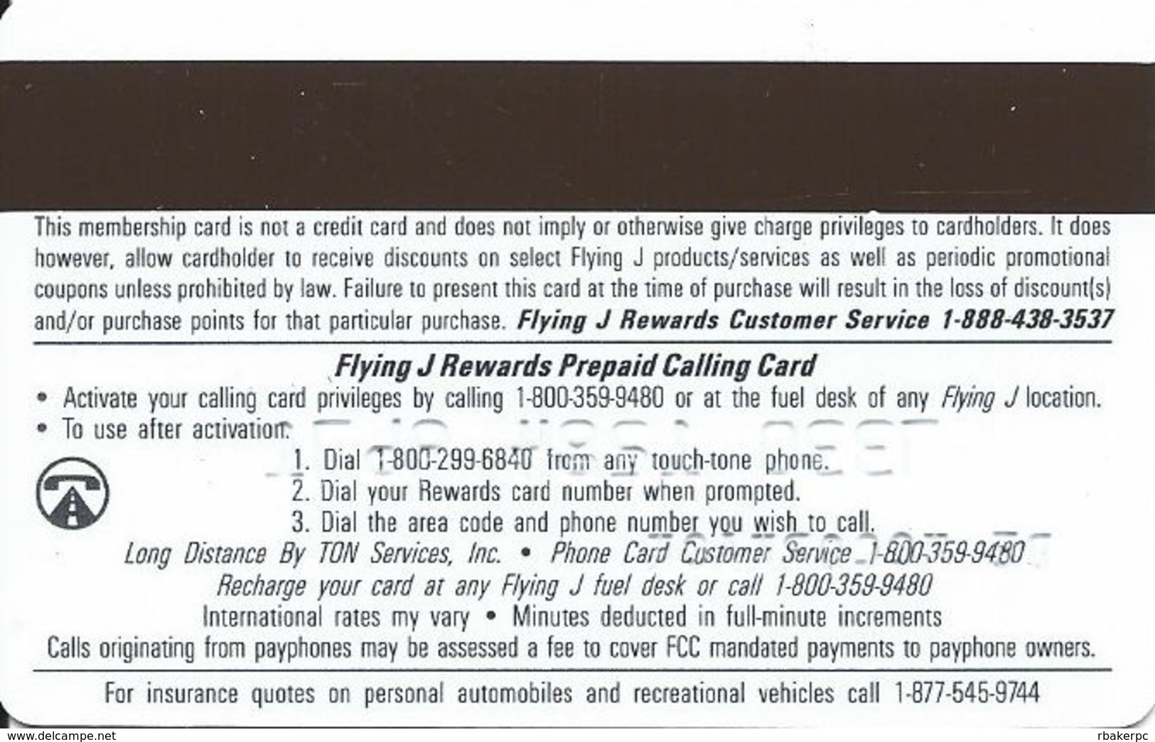 Flying J Rewards Prepaid Calling Card - Preferred Member - RoadLink - Other & Unclassified