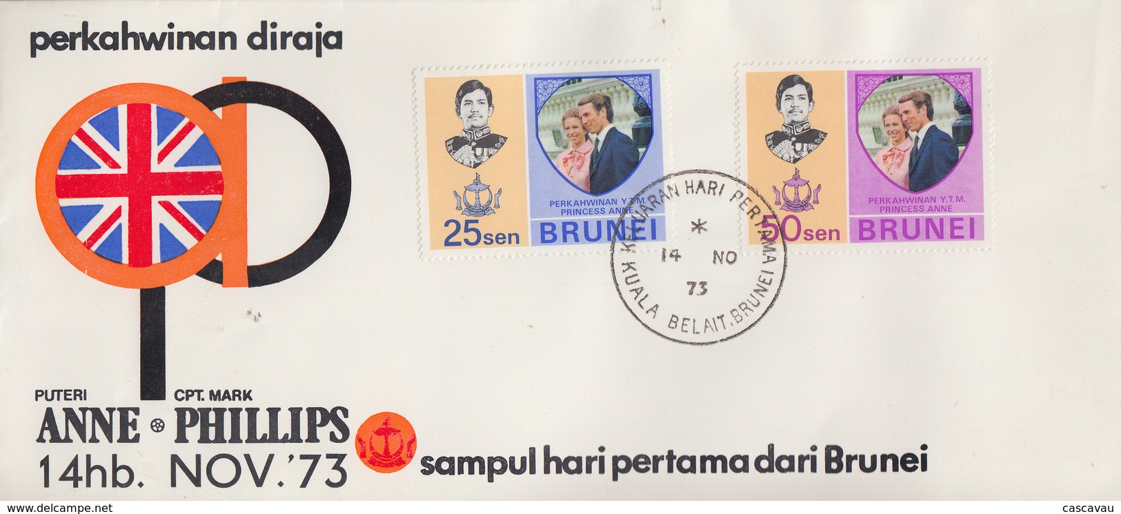 Enveloppe  FDC  1er  Jour   BRUNEI  Mariage  De  La  Princesse  Anne  Et  Du  Capitaine  Mark  PHILLIPS  1973 - Brunei (...-1984)