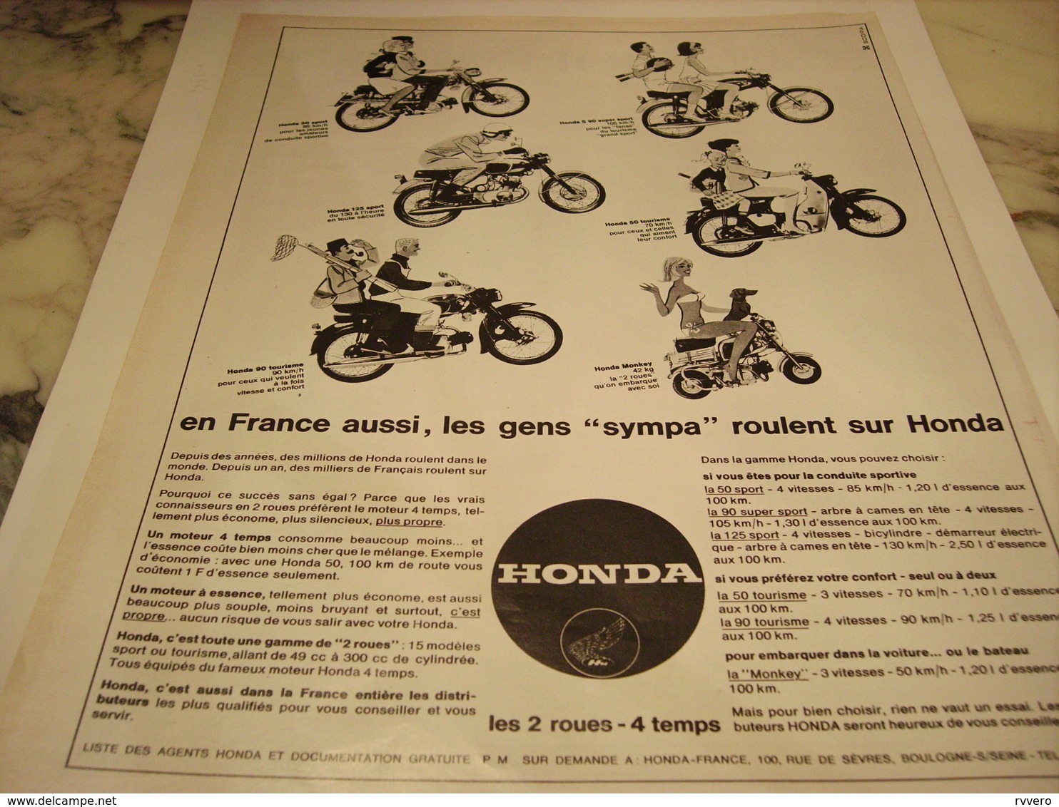 ANCIENNE PUBLICITE LES GENS SYMPA ROULENT SUR HONDA 1965 - Motos