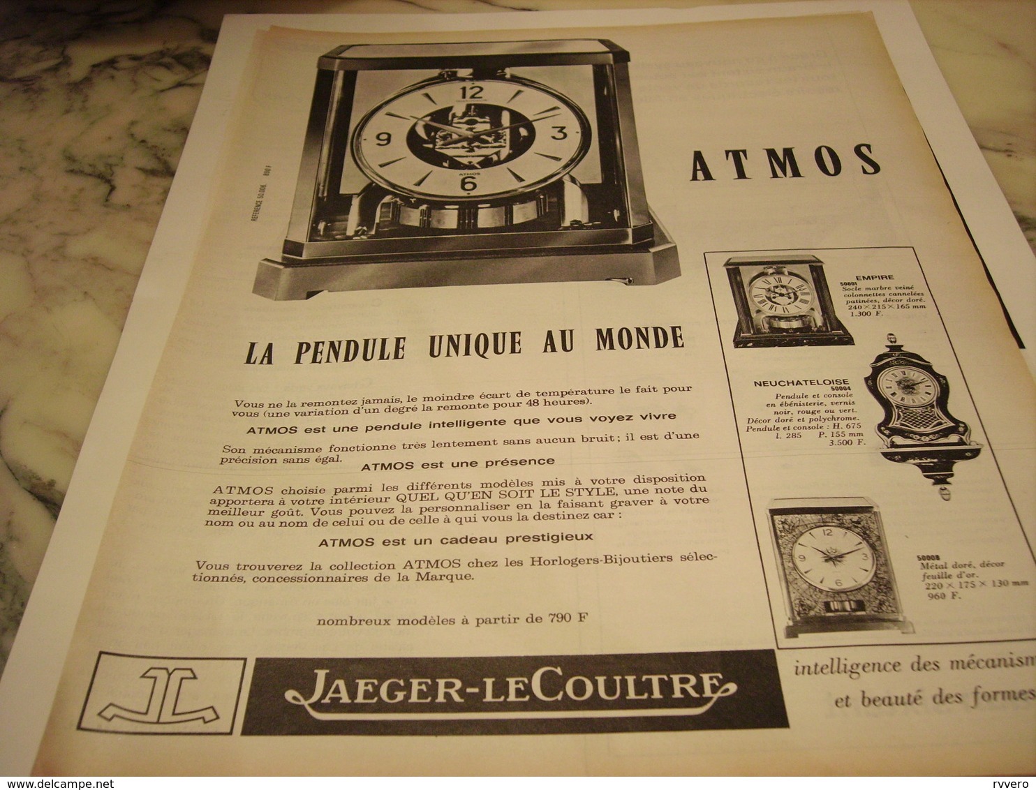 ANCIENNE PUBLICITE PENDULE ATMOS JAEGER-LECOULTRE 1965 - Autres & Non Classés