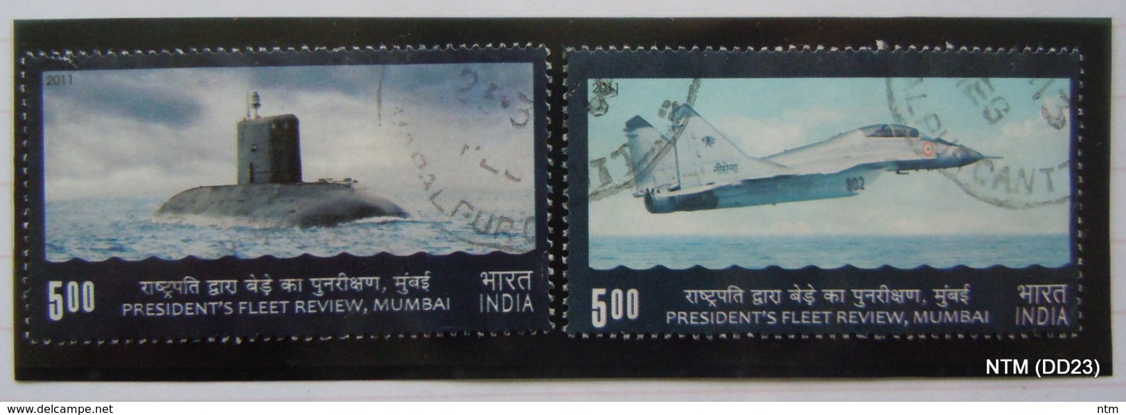 INDIA 2011. President's Fleet Review, Mumbai - 5r - Submarine SG2849 & 5r - Fighter Airplane SG2850. USED. - Usados