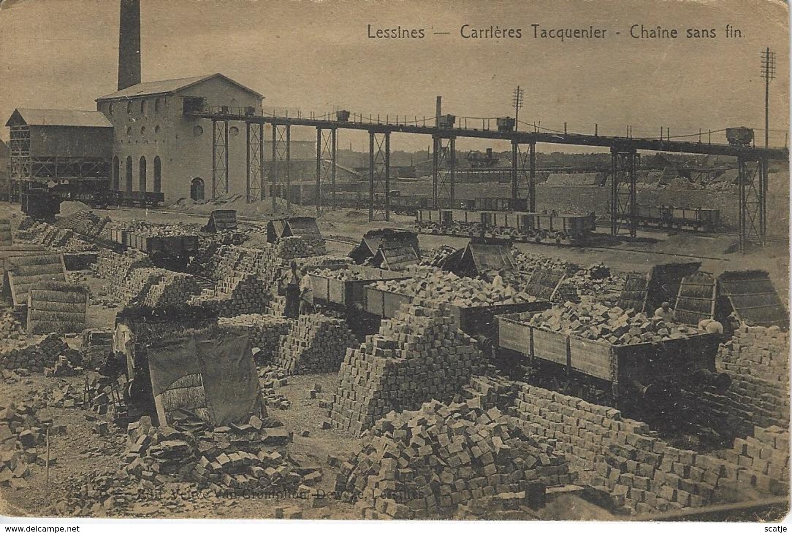 Lessines    Carrières Tacquenier  -  Chaine Sans Fin..   -   Mooie Kaart!   -   1920  Naar   Zele   -   LOCO - Lessines