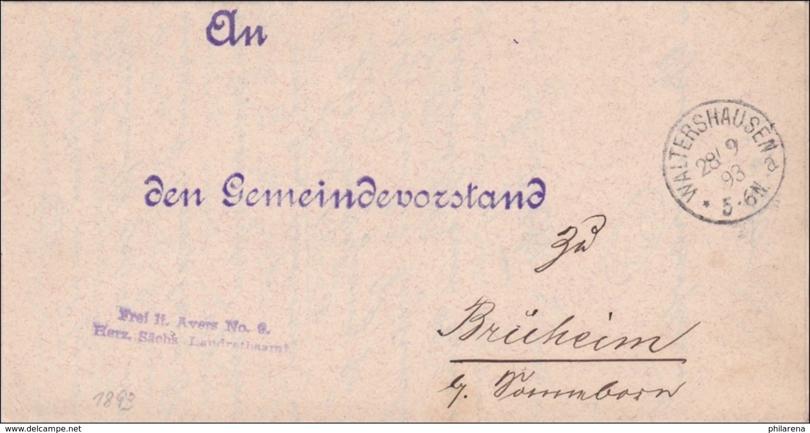 Sächsisches Landratsamt Waltershausen Nach Brüheim /Sonnenborn 1893 - Sonstige & Ohne Zuordnung