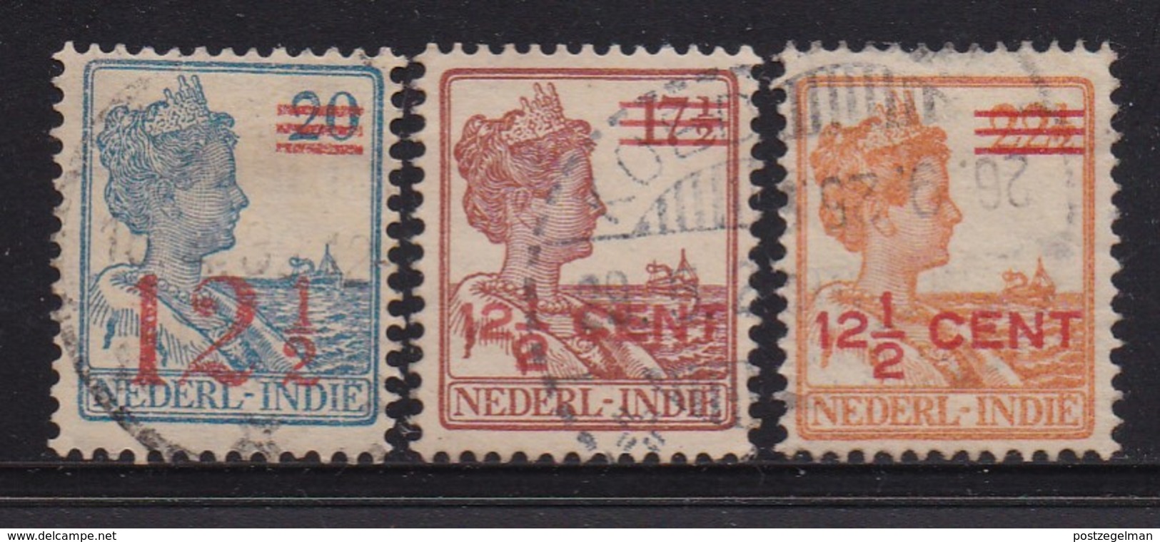 NETHERLAND-INDIES, 1921, Used Stamp(s), Queen Wilhelmina OVERPRINT, NVPH 171+142+143, Scannr. 5415, 3 Values Only - Netherlands Indies