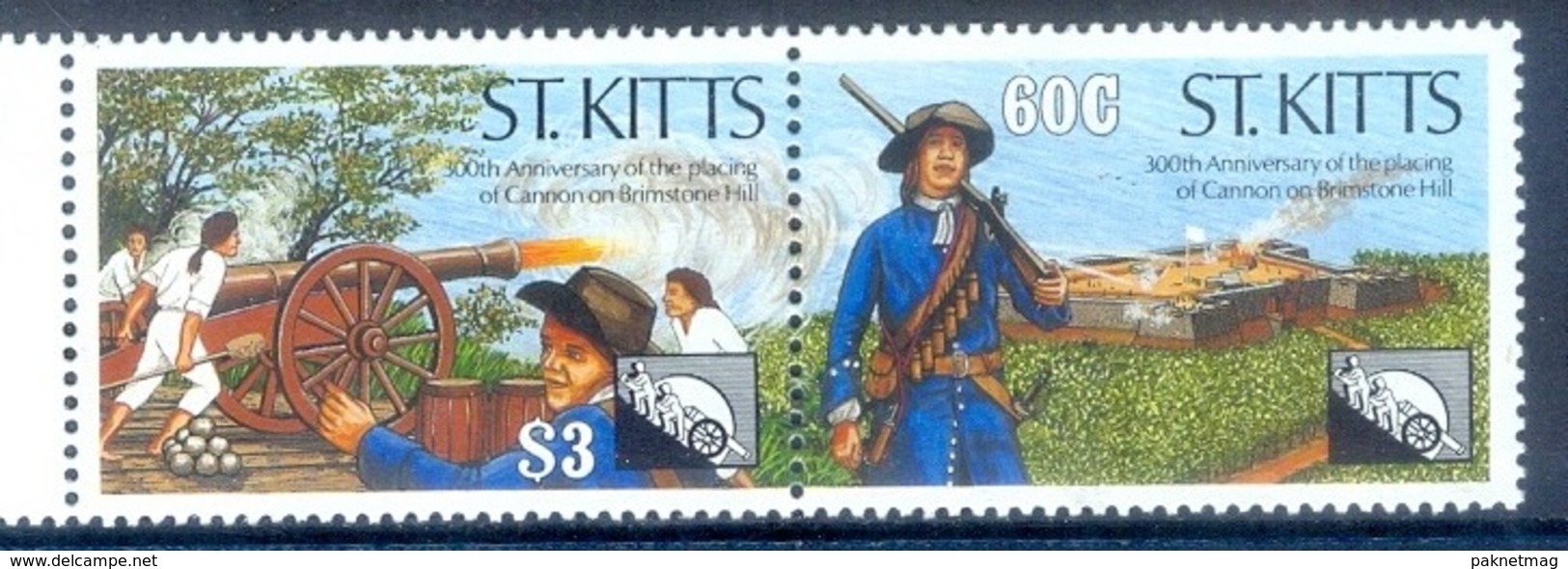 M160- St. Kitts 300th Anniversary Of Th Placing Of Cannon On Brimstone Hill. - St.Kitts And Nevis ( 1983-...)