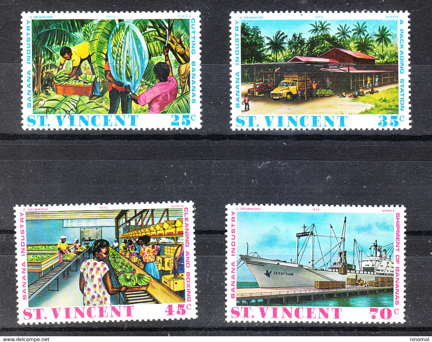 St. Vincent  - 1975. Coltivazione, Lavorazioe E Trasporto Banane. Cultivation, Processing And Transport Of Bananas. MNH - Alimentazione