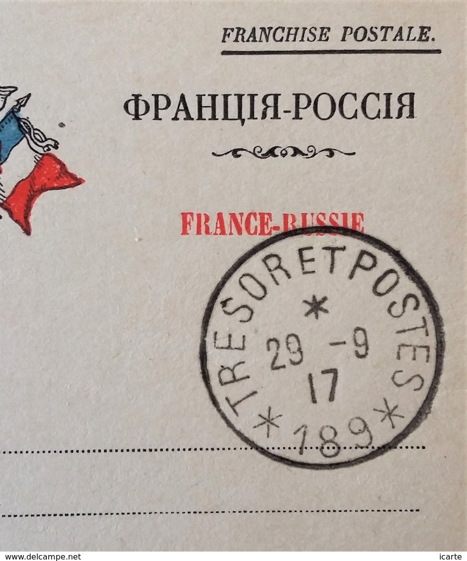 Cachet Aigle 1e DIVISION RUSSE SPECIALE+ Trésor Et Postes 189 Sur Carte De Franchise Militaire Troupes Russes En France - Covers & Documents