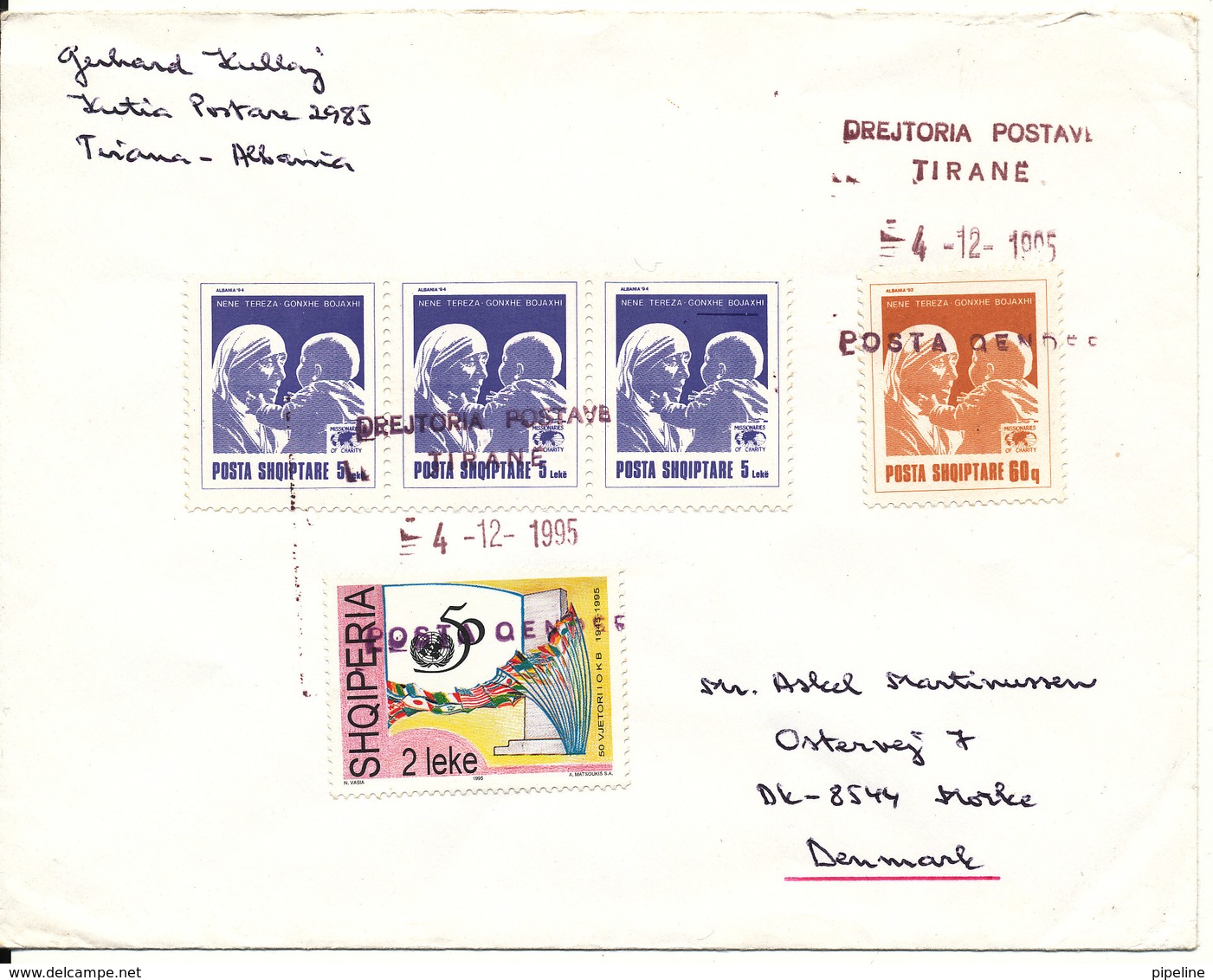 Albania Cover Sent To Denmark Tirana 4-12-1995 Topic Stamps - Albania