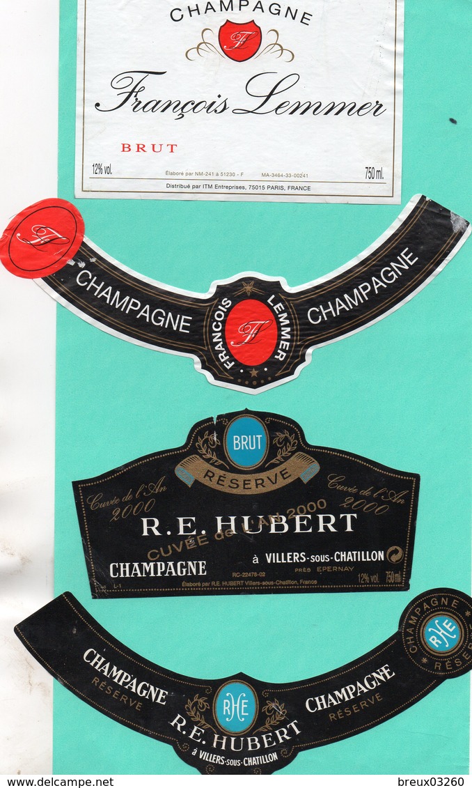 2 Etiquettes- Champagne- "  François LEMMER "-- " R.E HUBERT "-- - Champagne