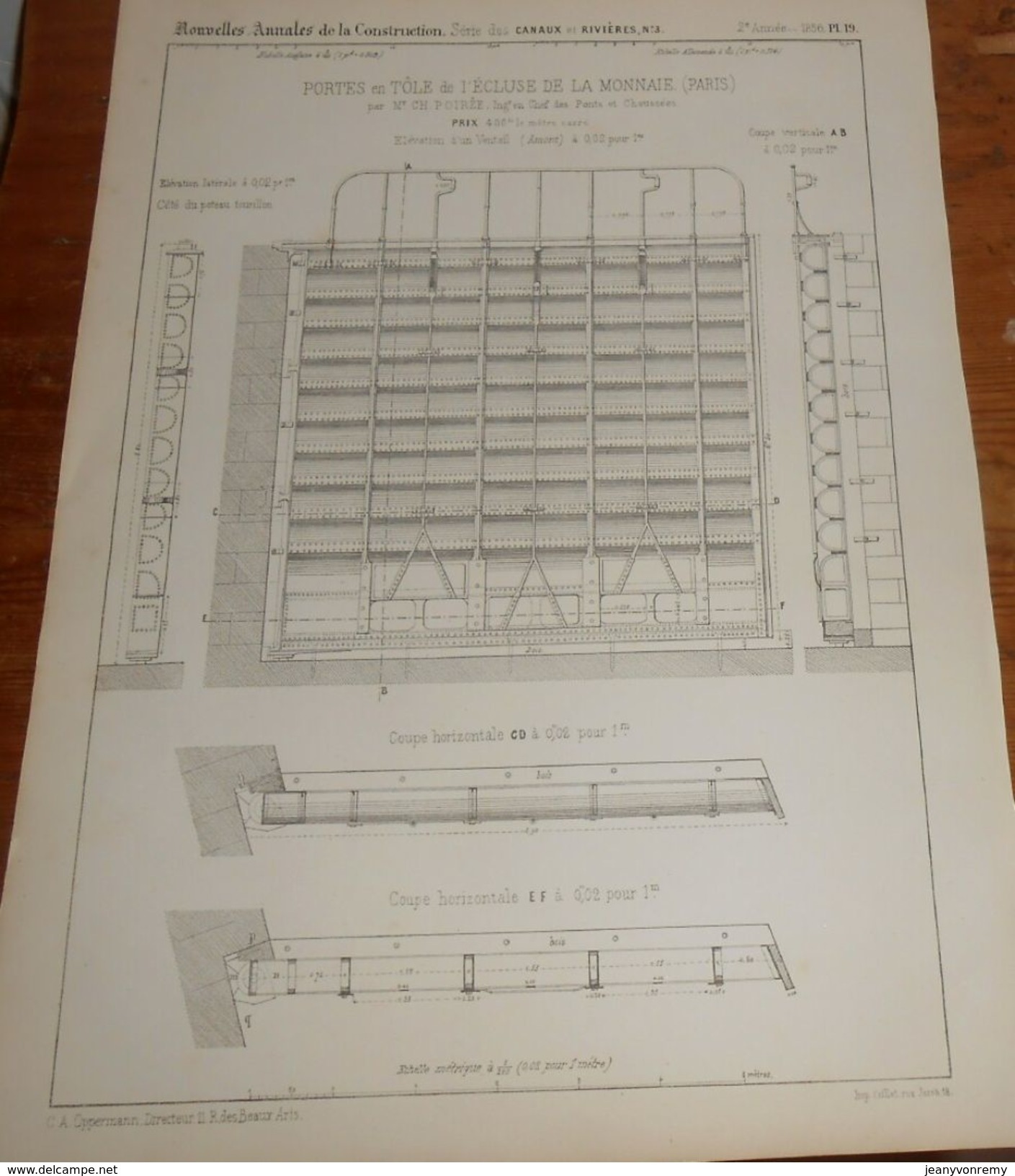 Plan De Portes En Tôle De L'écluse De La Monnaie à Paris. 1856. - Travaux Publics