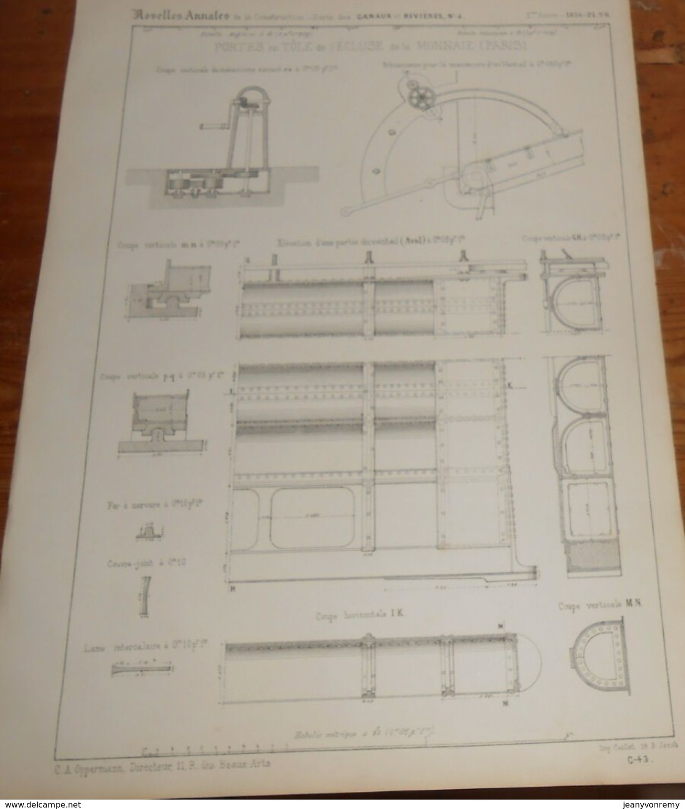 Plan De Portes En Tôle De L'écluse De La Monnaie à Paris. 1856. - Public Works