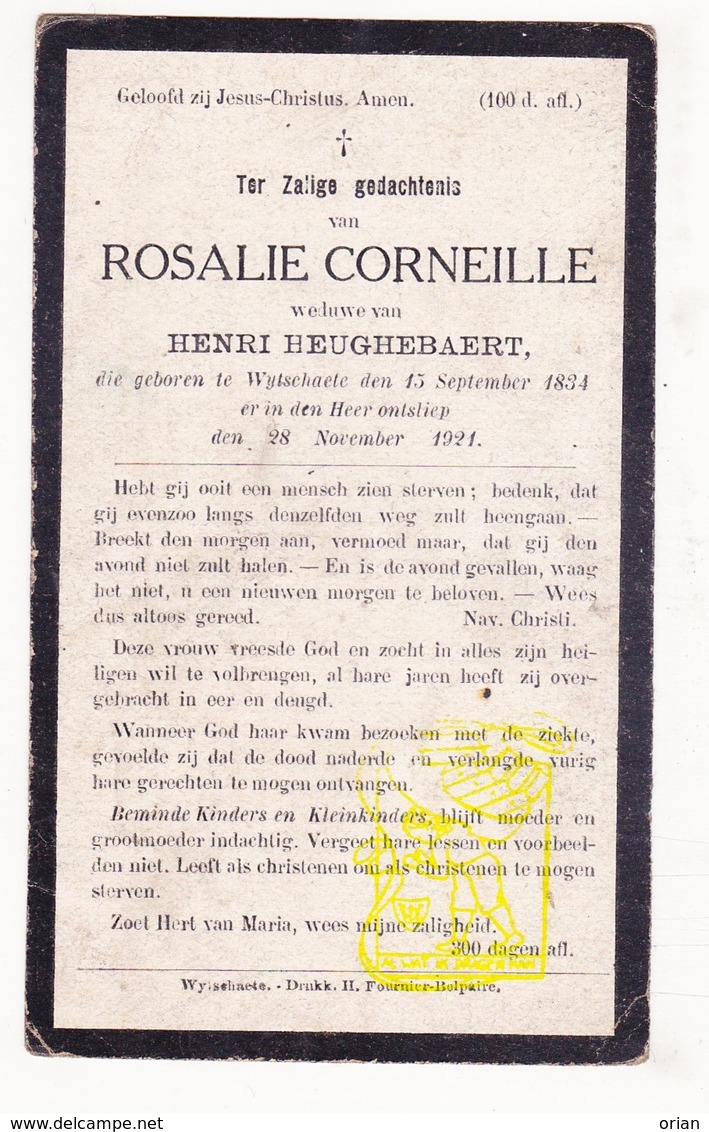DP Rosalie Corneille ° Wijtschate Heuvelland 1834 † 1921 X Henri Heughebaert - Imágenes Religiosas