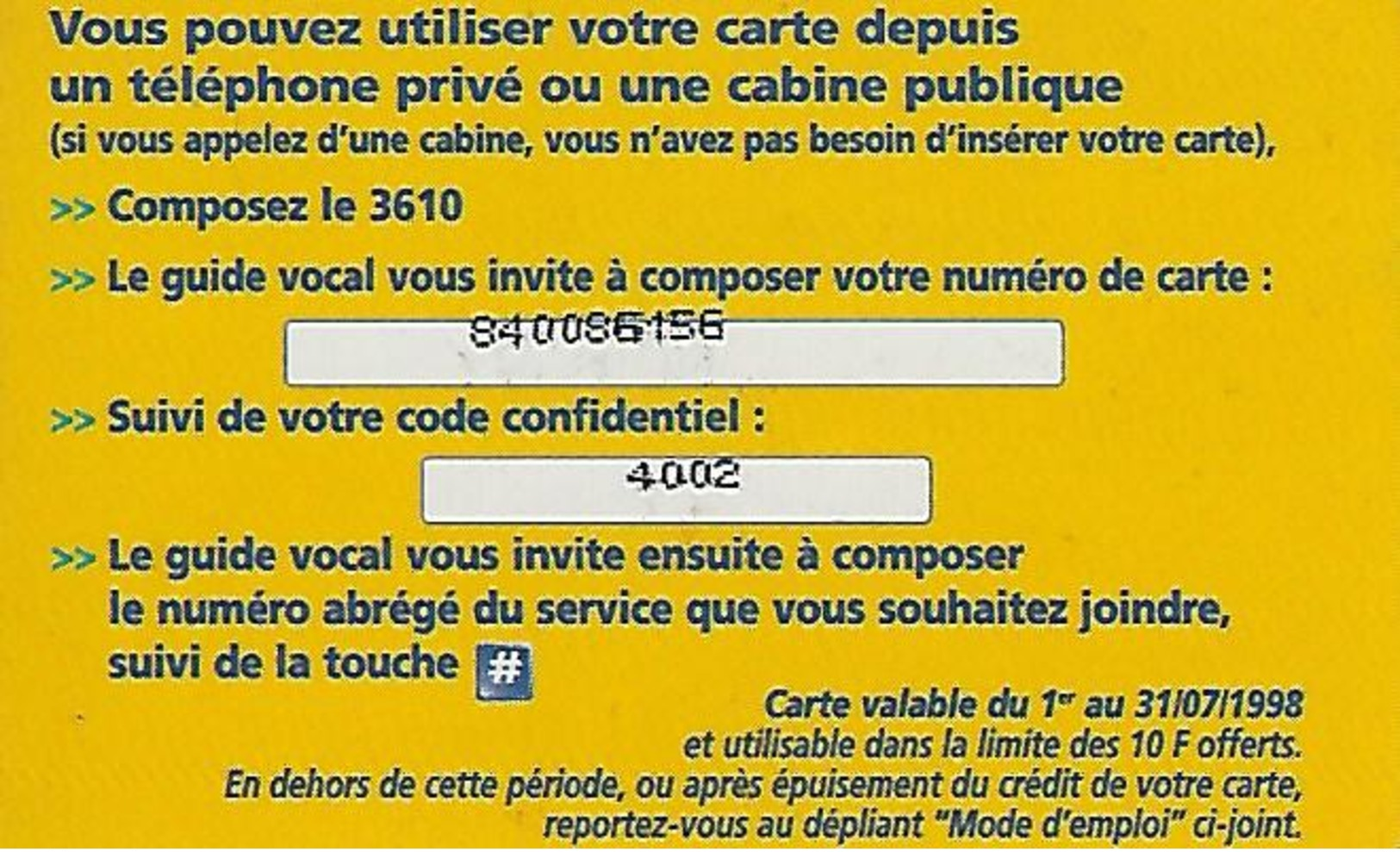 MNEF-etudiant-10 Francs D'appel Gratuit-peu Courante - Autres & Non Classés