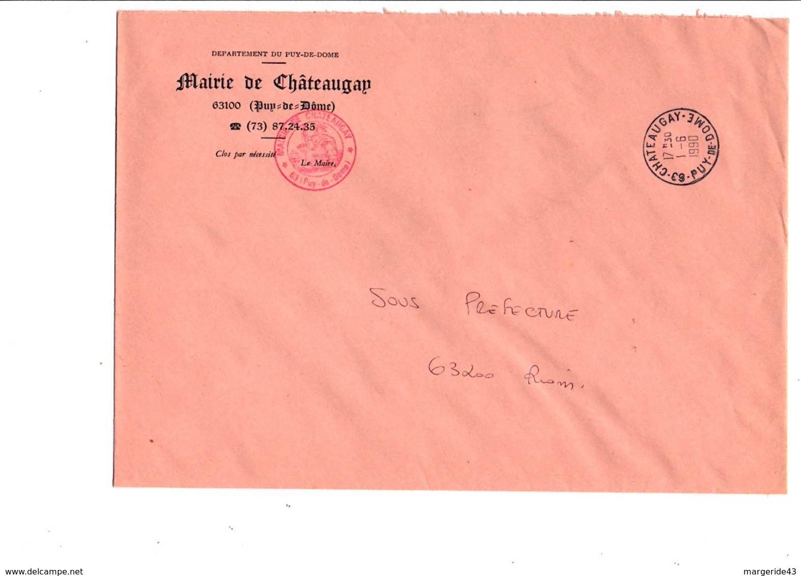 LETTRE DE MAIRIE DE CHATEAUGAY PUY DE DOME - 1961-....