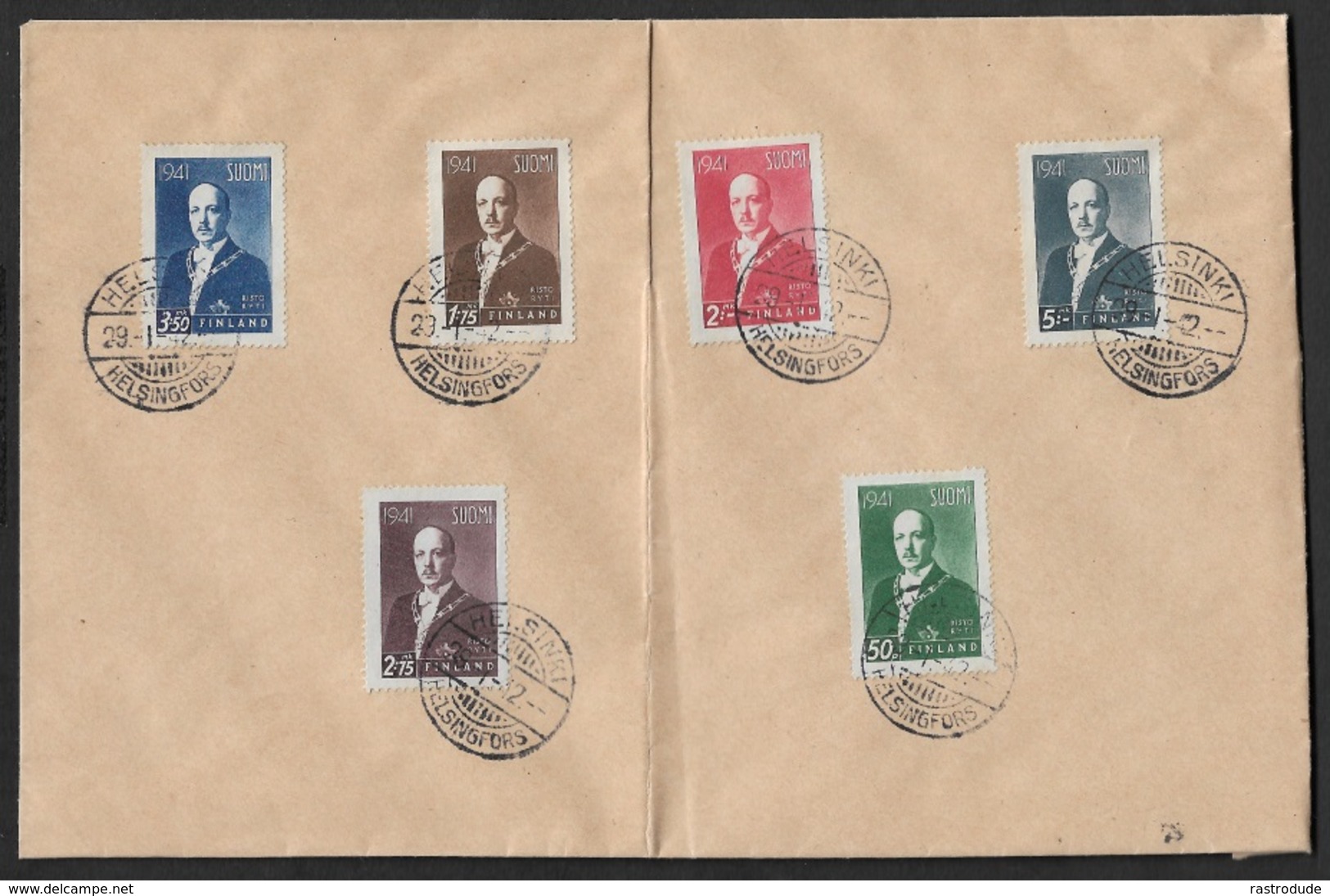 Finland - Cover 1941 Commemoratives -  RISTO RYTI - Cds - Helsinki 29-1-42 - Complete Set - Covers & Documents