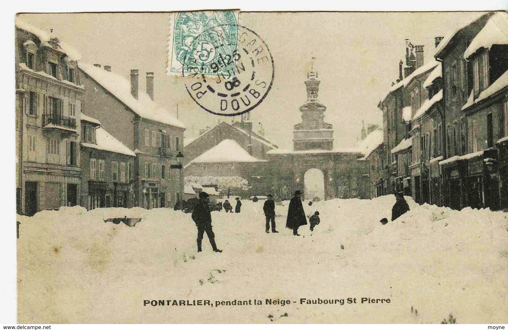 11718  - Doubs -  PONTARLIER :  Pendant La Neige - Faubourg St Pierre    Circulée En 1908 - Pontarlier