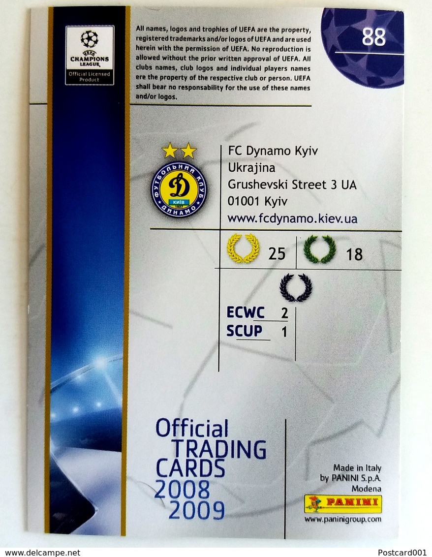 Dynamo Kiev Ukraine - Official Trading Card Champions League 2008-2009, Panini Italy - Singles