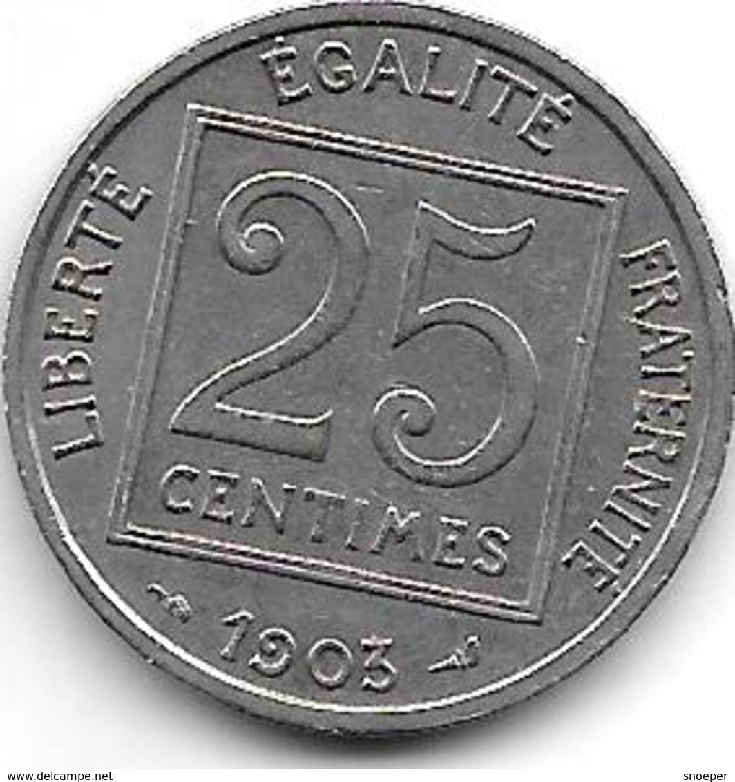 France 25 Centimes  1903  Km  855   Vf+ - Autres & Non Classés