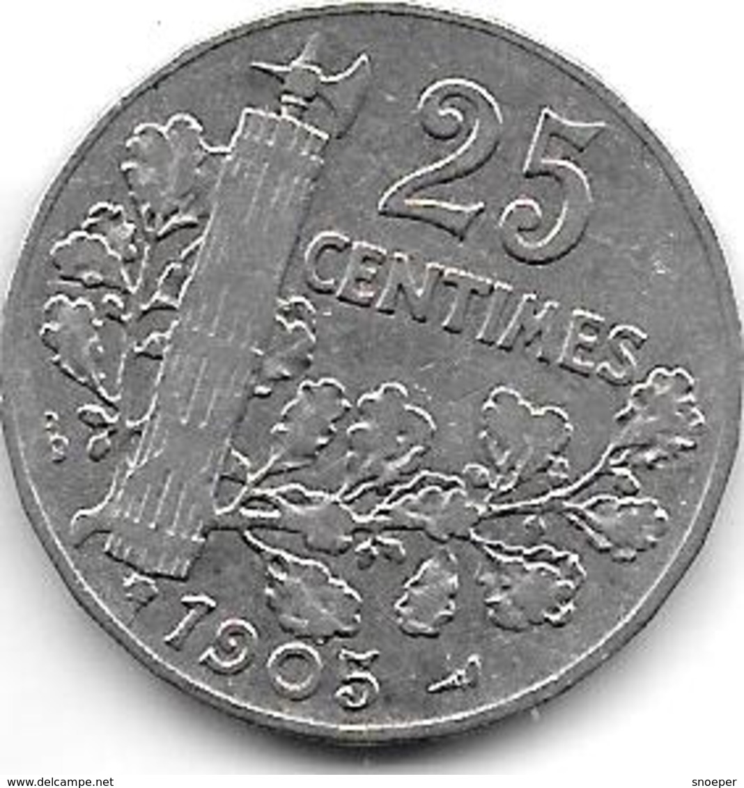 *france 25 Centimes  1905  Km  856   Vf - Autres & Non Classés