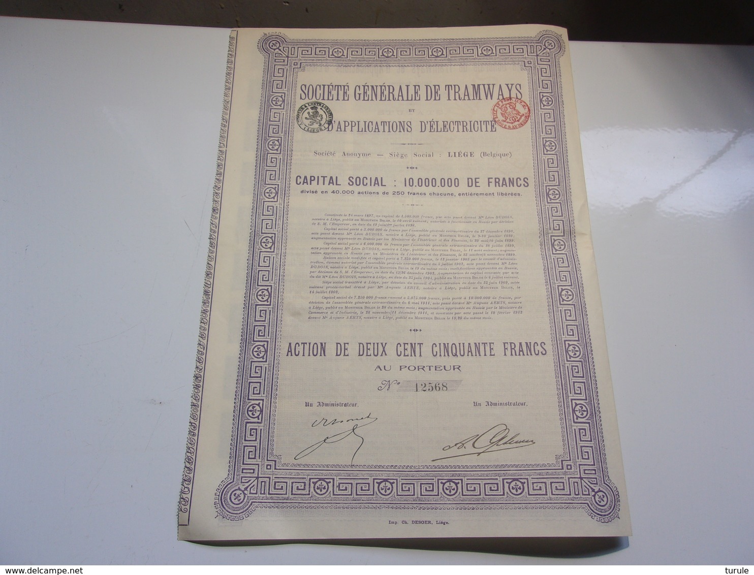 Générale De Tramways Et D'applications D'électricité  (1912) - Autres & Non Classés