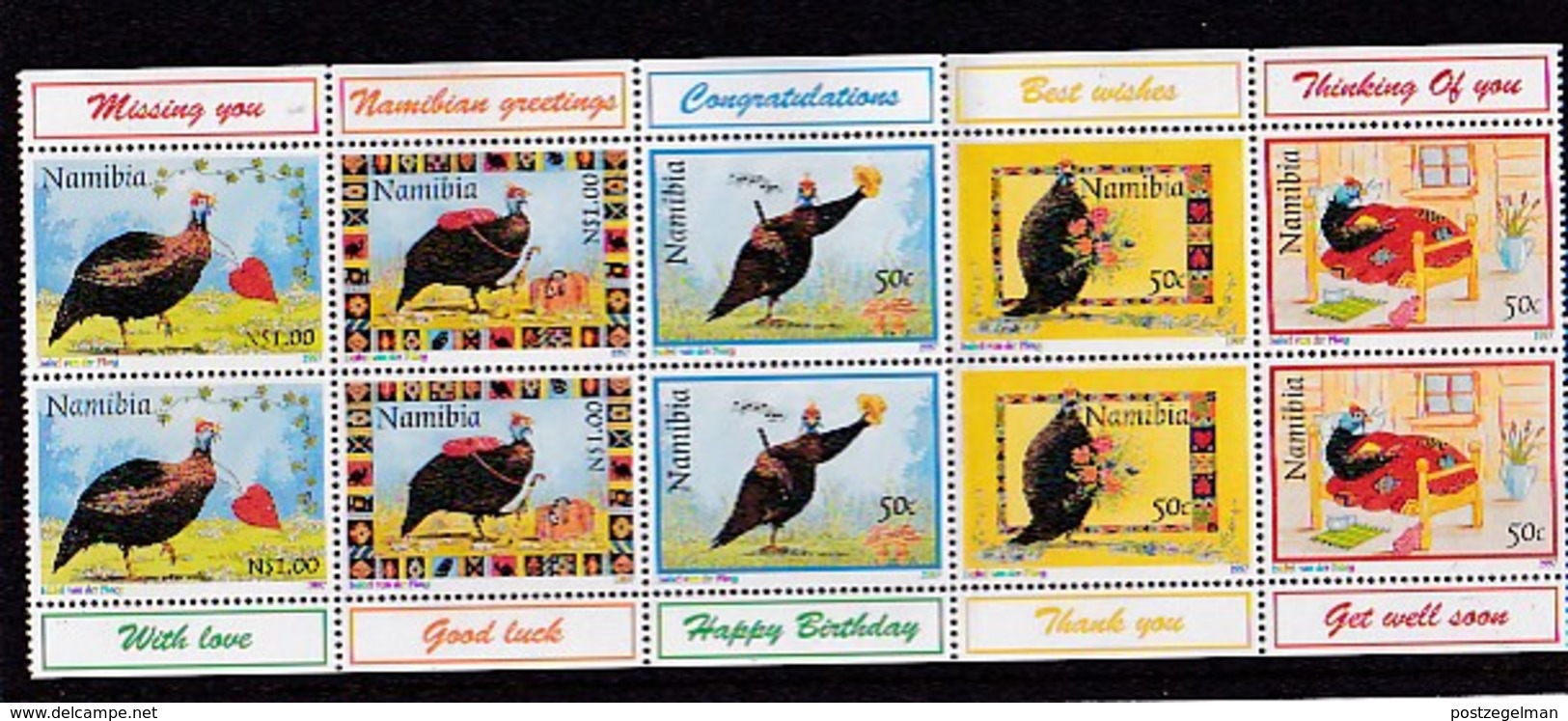 NAMIBIA, 1997, Mint Stamps In Strips, Helmeted Guinea Fowls, Scanr. Sa193-197, Scannumber 13490 - Namibië (1990- ...)