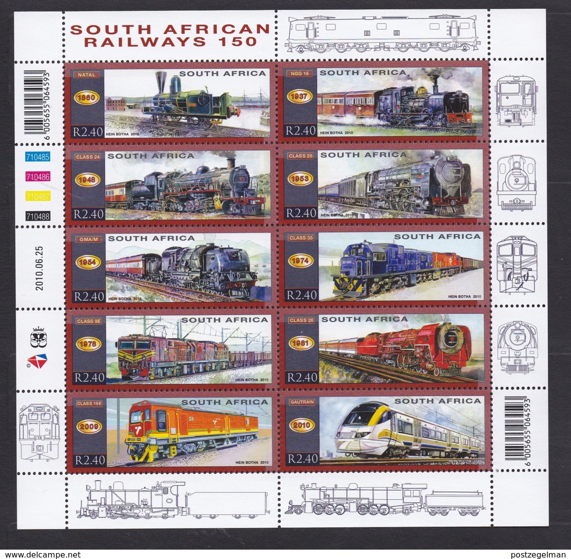 RSA, 2010, Mint Stamps In Sheet,  South African Railway, Scannumber F3793 - Unused Stamps