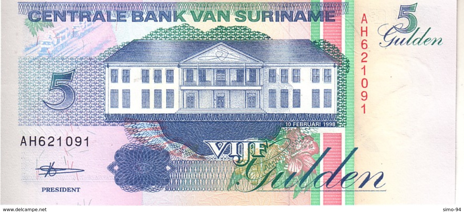 Surinam P.136  5  Gulden 1998 Unc - Suriname