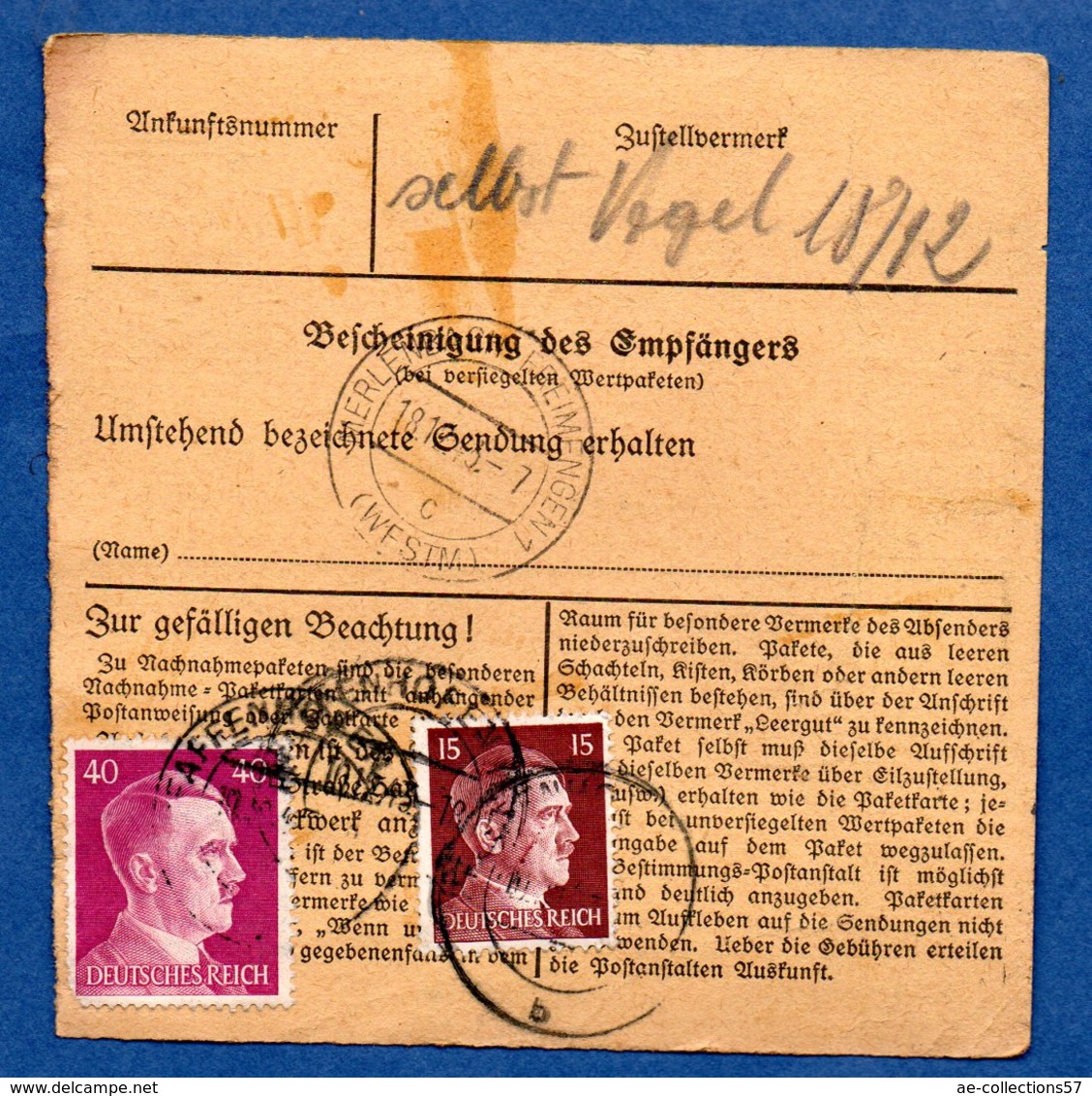 Colis Postal  /  Départ Pfaffenhofen / 10-12-43 - Lettres & Documents