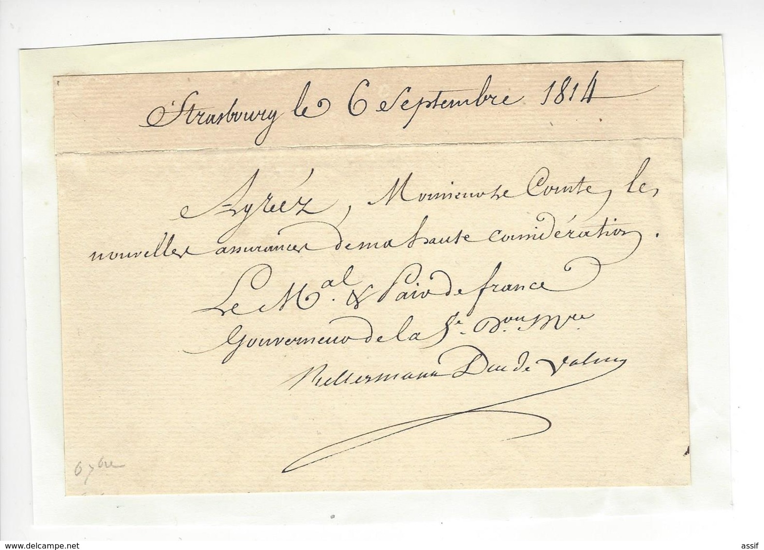 Maréchal Kellermann (1735-1820) Duc De Valmy 1814 AUTOGRAPHE ORIGINAL AUTOGRAPH /FREE SHIP. R - Other & Unclassified