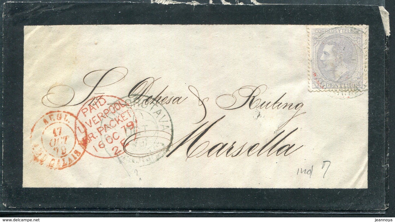 ESPAGNE - N° 187 / LETTRE DU  4/10/1879 POUR MARSEILLE - B - Briefe U. Dokumente