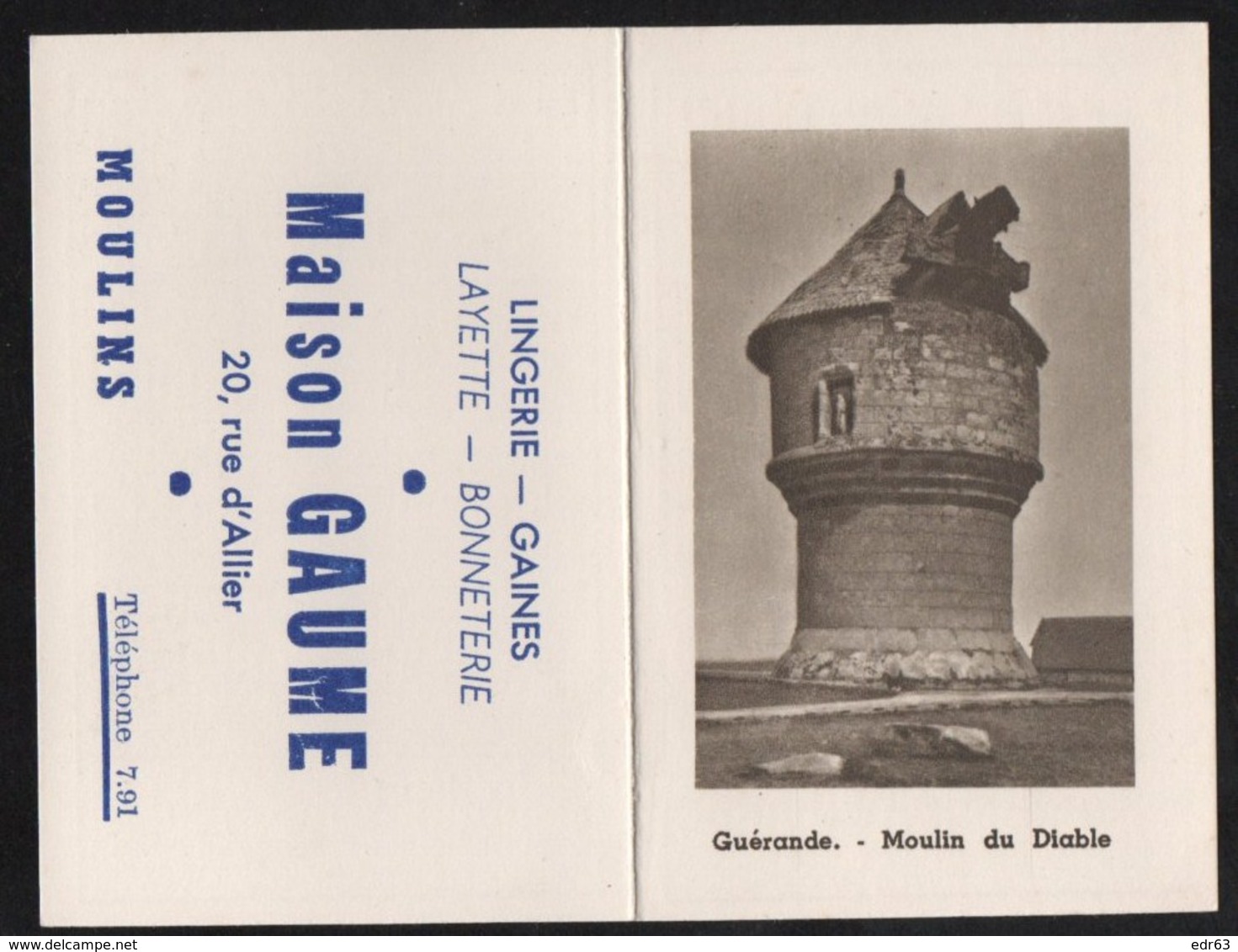 Vieux Papiers > Calendriers > Petit Format : 1941-60 Guérande Moulin Du Diable Maison GAUME Moulins - Petit Format : 1941-60