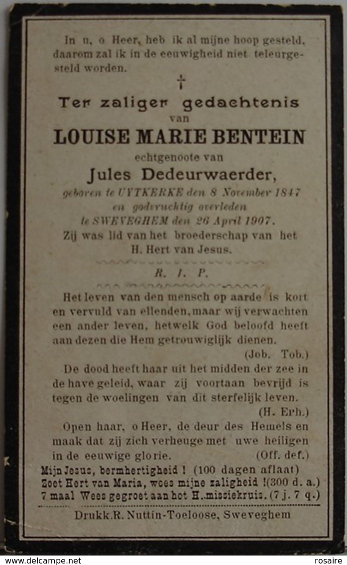 Uytkerke-sweveghem-louise Marie Bentein-1907 - Images Religieuses