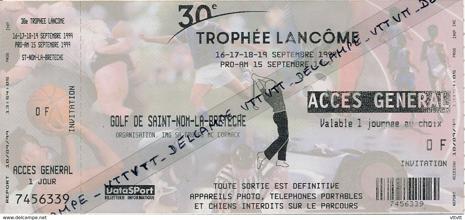 Golf de Saint-Nom-la-Bretèche, 30° Trophée Lancome (1999) : Ticket d'entrée + Programme du 16 septembre, Très bon état