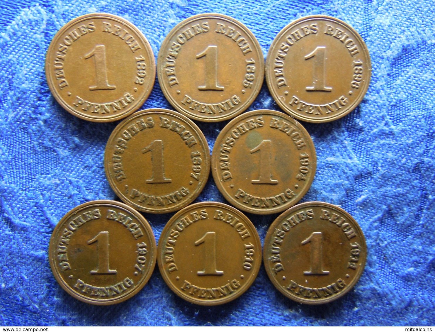 GERMANY 1 PFENNIG 1892A, 1895A, 1896A, 1897A, 1904A, 1907E, 1910A, 1911A, KM10 (8) - 1 Pfennig