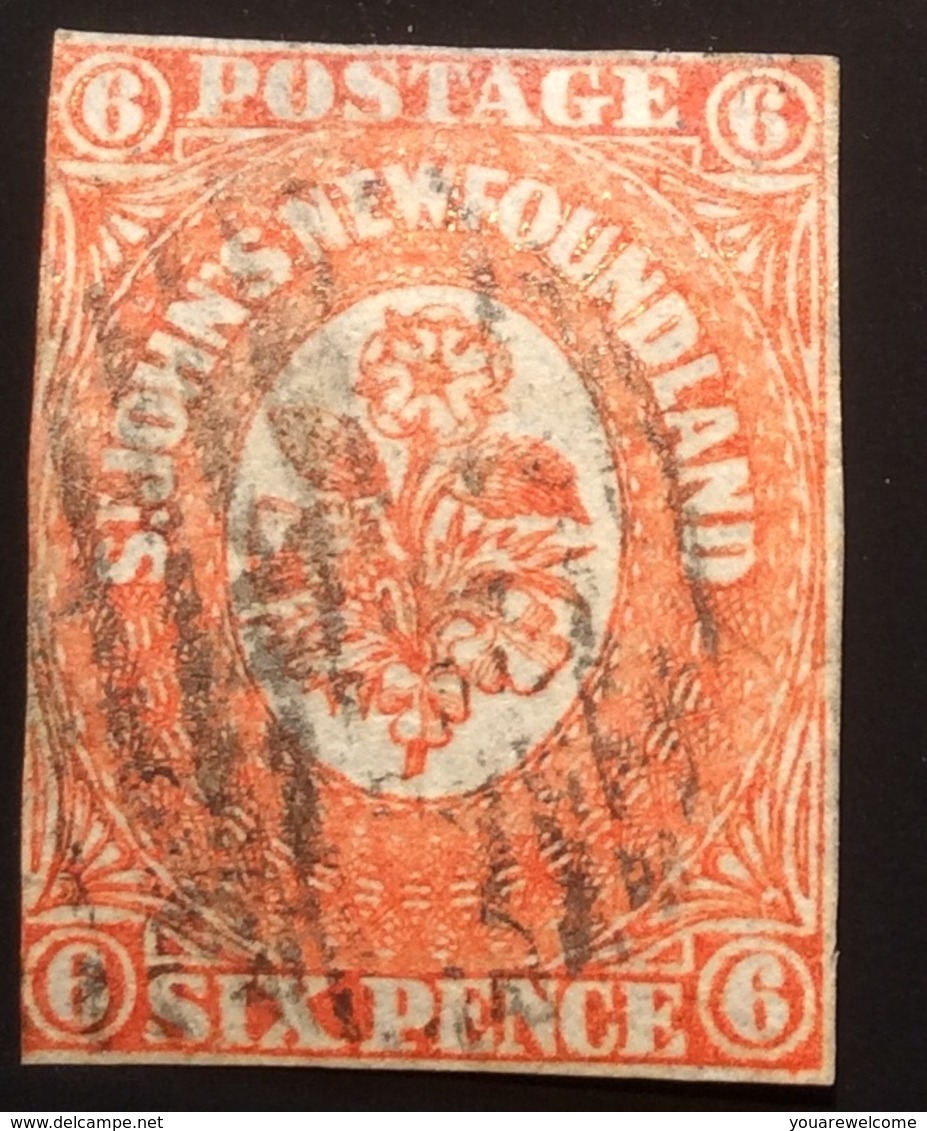 Newfoundland 1860 6d Orange-vermilion Used SG 14 (Terre-Neuve Canada Yv 12 Oblitéré RARE / BNA Flowers Fleurs Blumen - 1857-1861