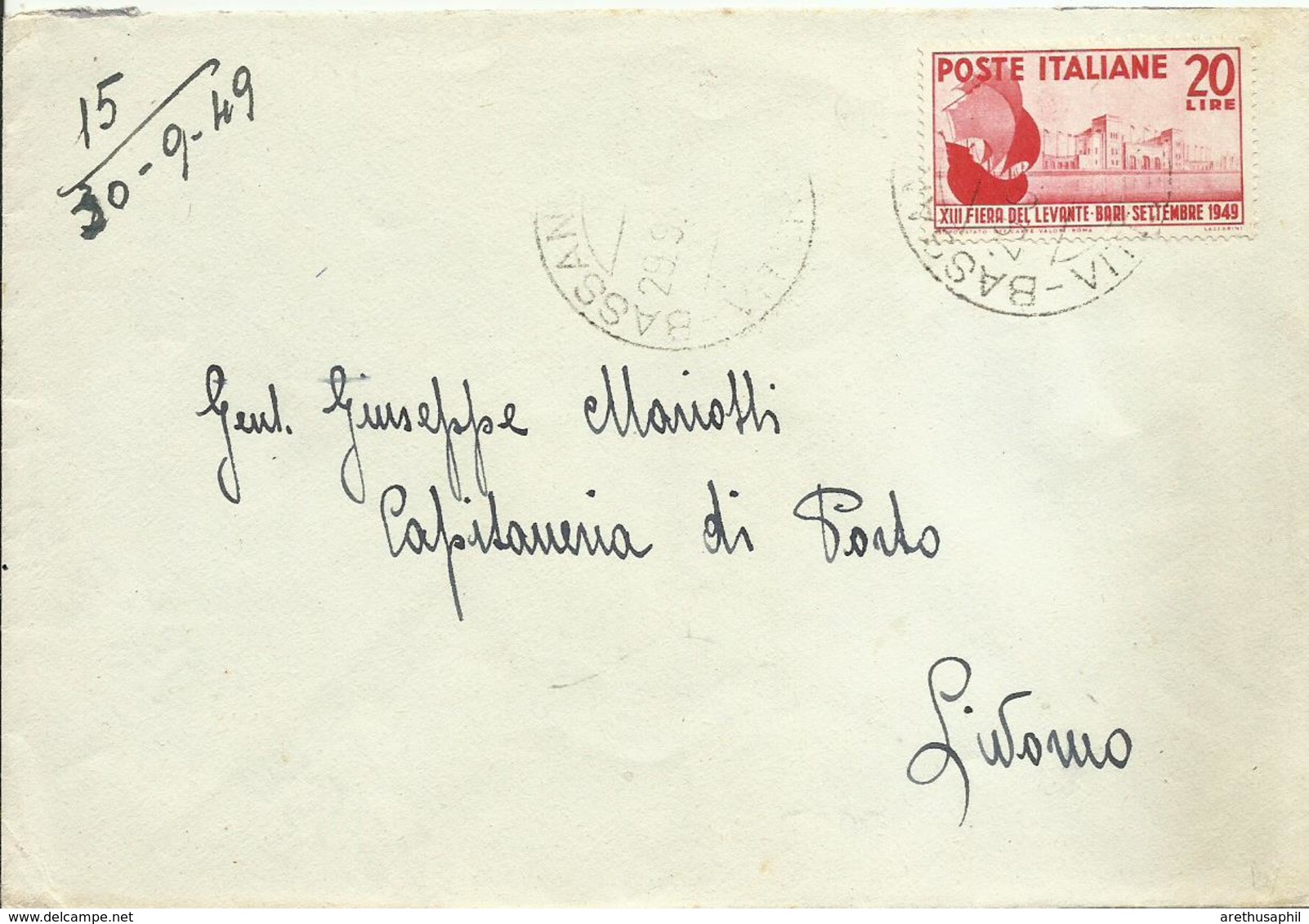 CM216-Lettera Con 20 £ Fiera Levante 29.9.1949 - Bella - 1946-60: Storia Postale