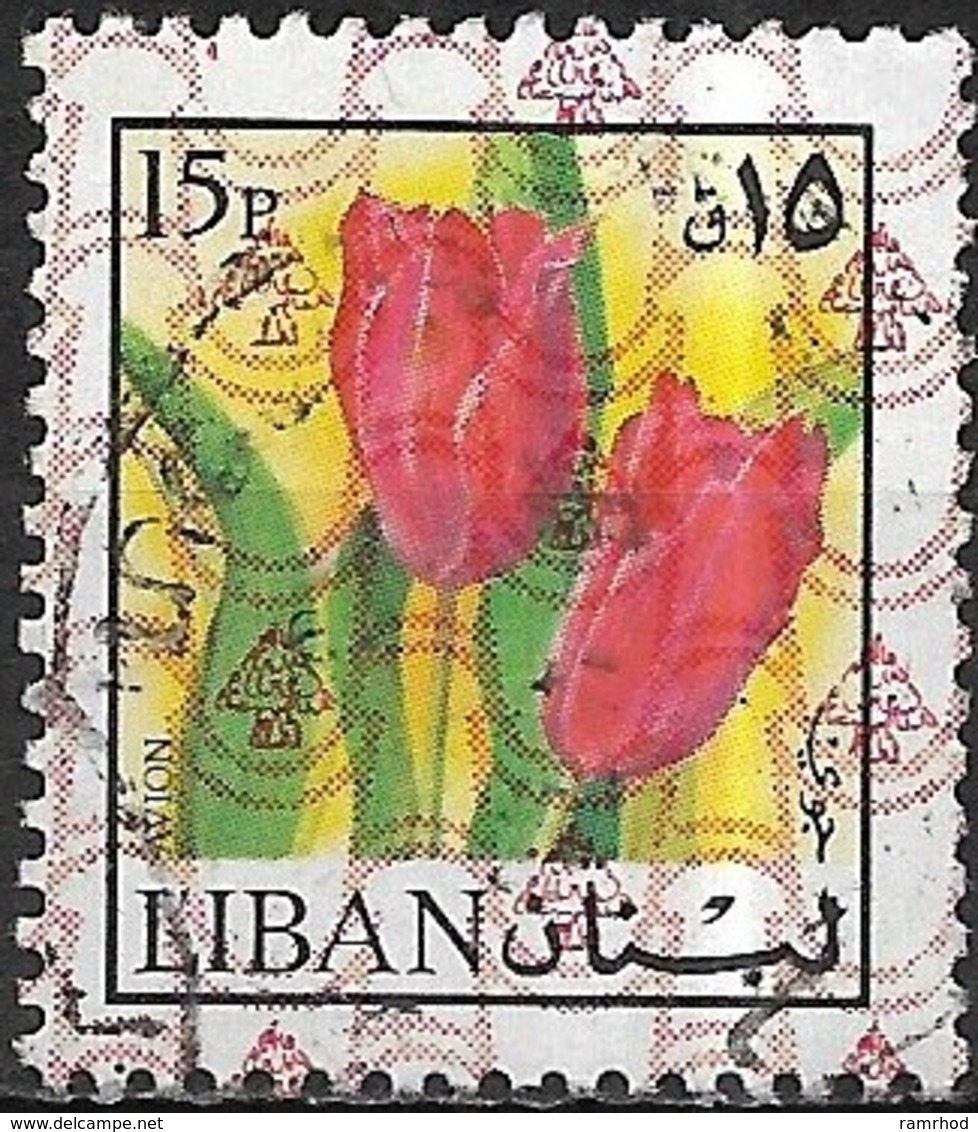 LEBANON 1978 Flowers And Fruits Overprinted With Pattern - 15p - Tulips FU - Libanon