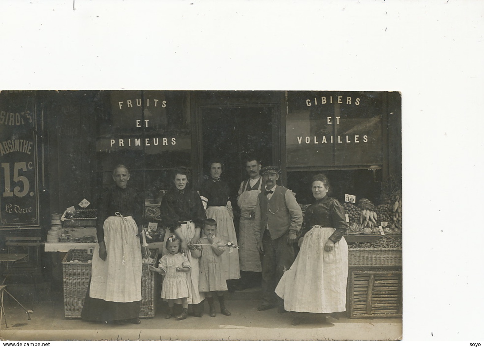 Carte Photo Epicerie  Publicité Absinthe 15 C Le Verre . Gibier Volailles Fruits . Beau Plan. Voyagé - Magasins