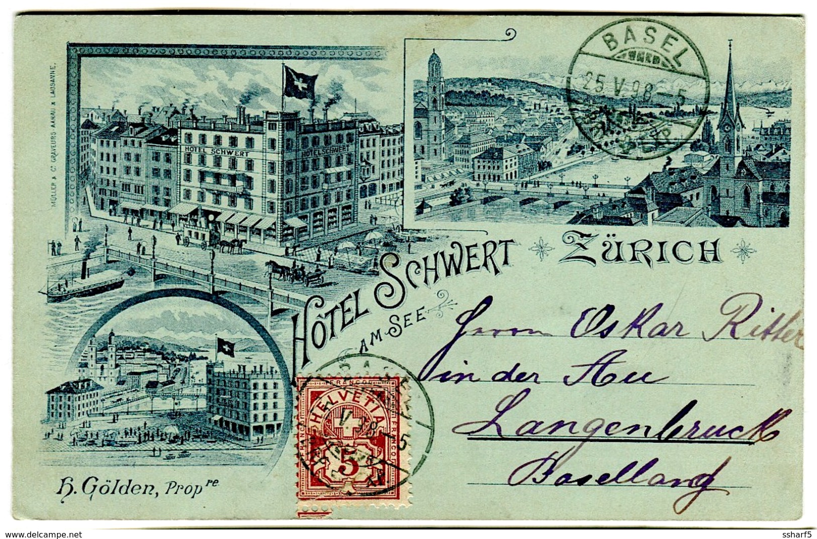 Zürich HÔTEL SCHWERT Am SEE H. Gölden Prop. Mehrbildkarte 1898 - Zürich