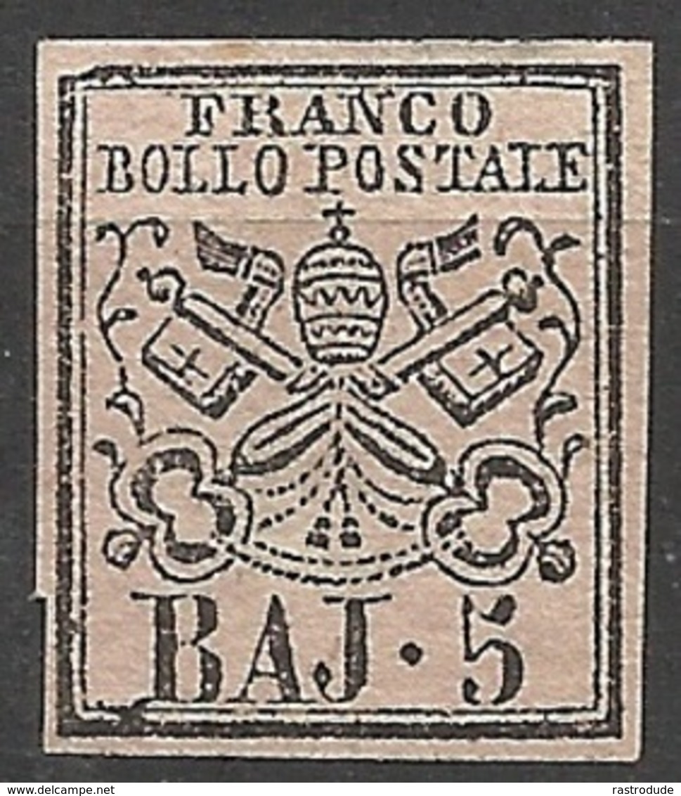 1852 - 5 Baj Stato Pontoficio Rosa Carminio - Sassone 6A (*) - Etats Pontificaux